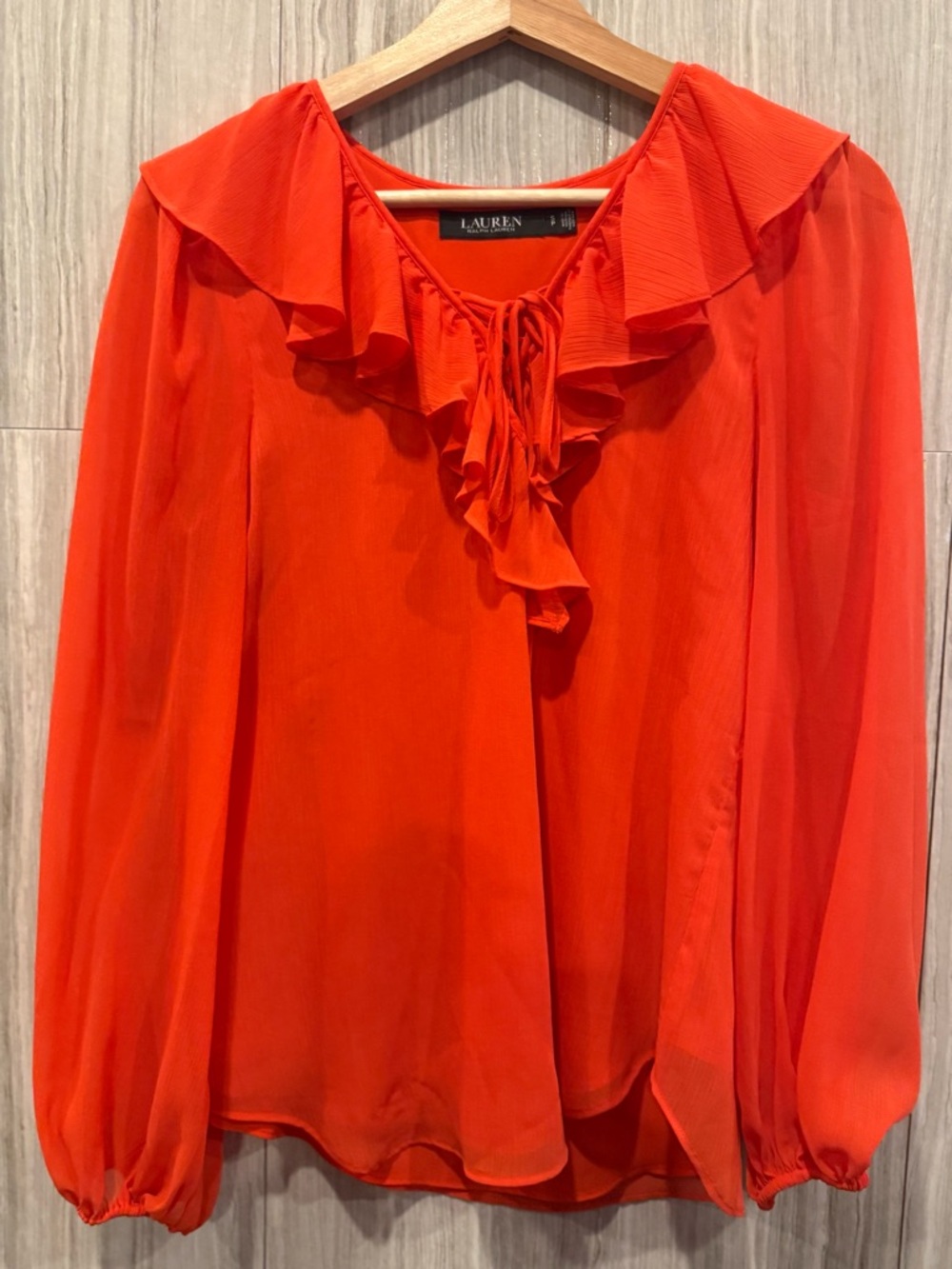 Ralph Lauren Orange Ruffle Tie-Neck Long-Sleeve Blouse